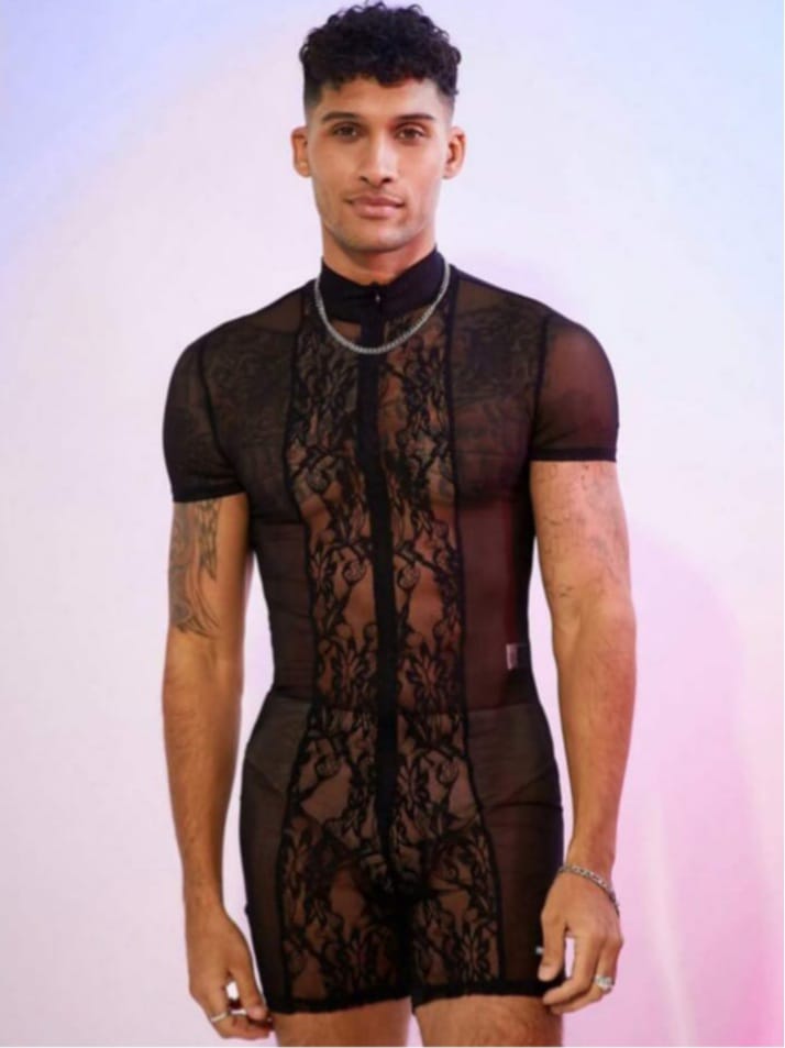 Men's Solid Color Front Zipper Romper